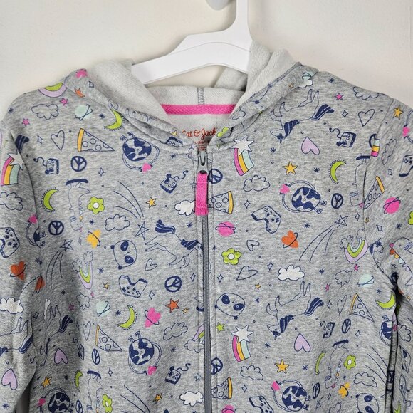 Cat & Jack Girls Printed Zip-Up Hoodie Jacket XXL (18) Gray School Play Comfort - Picture 6 of 13